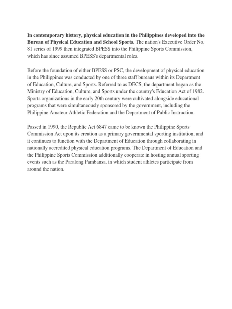 History of Physical Education in the Philippines | PDF | Wellness