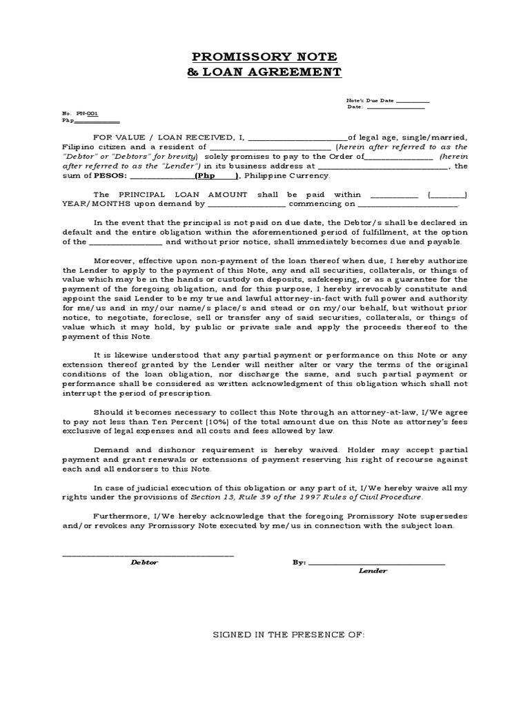 Promissory Note & Loan Agreement Template | PDF | Promissory Note | Loans