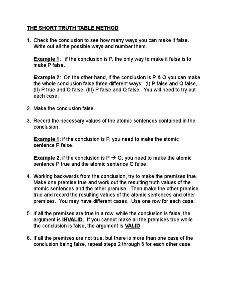 Short Truth Table Method Explained | PDF