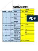 2019 August Assessments: Weekday Date Time Subject Time Subject Morning Afternoon
