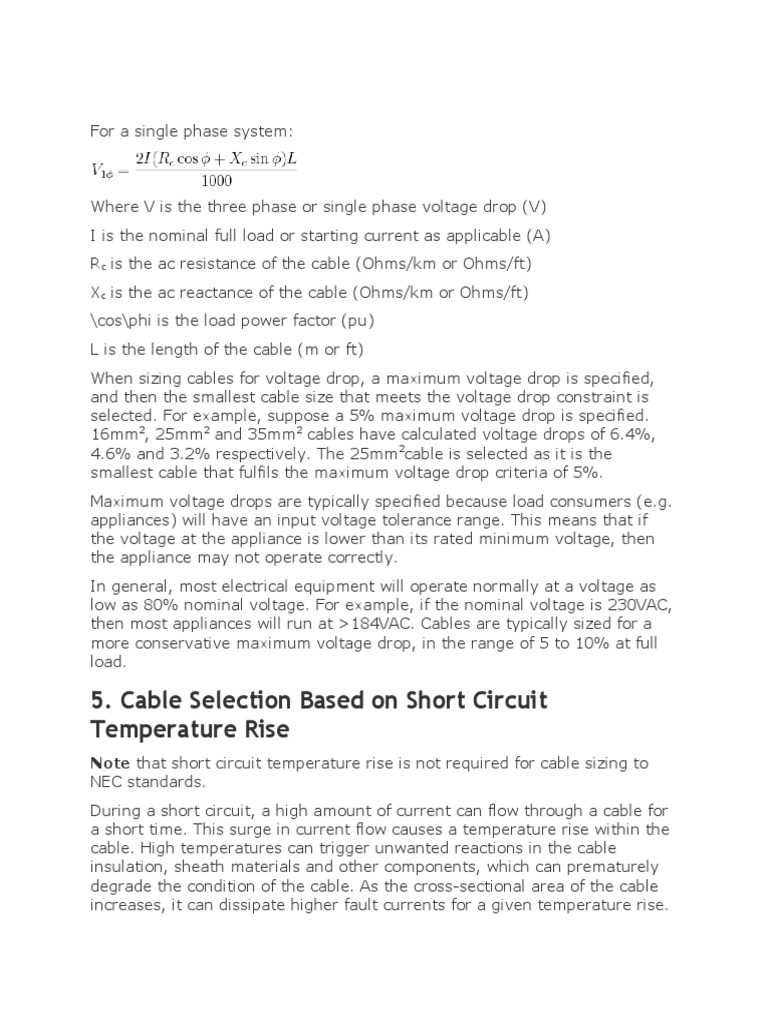 Cable Sizing Calculation PDF Voltage Alternating Current