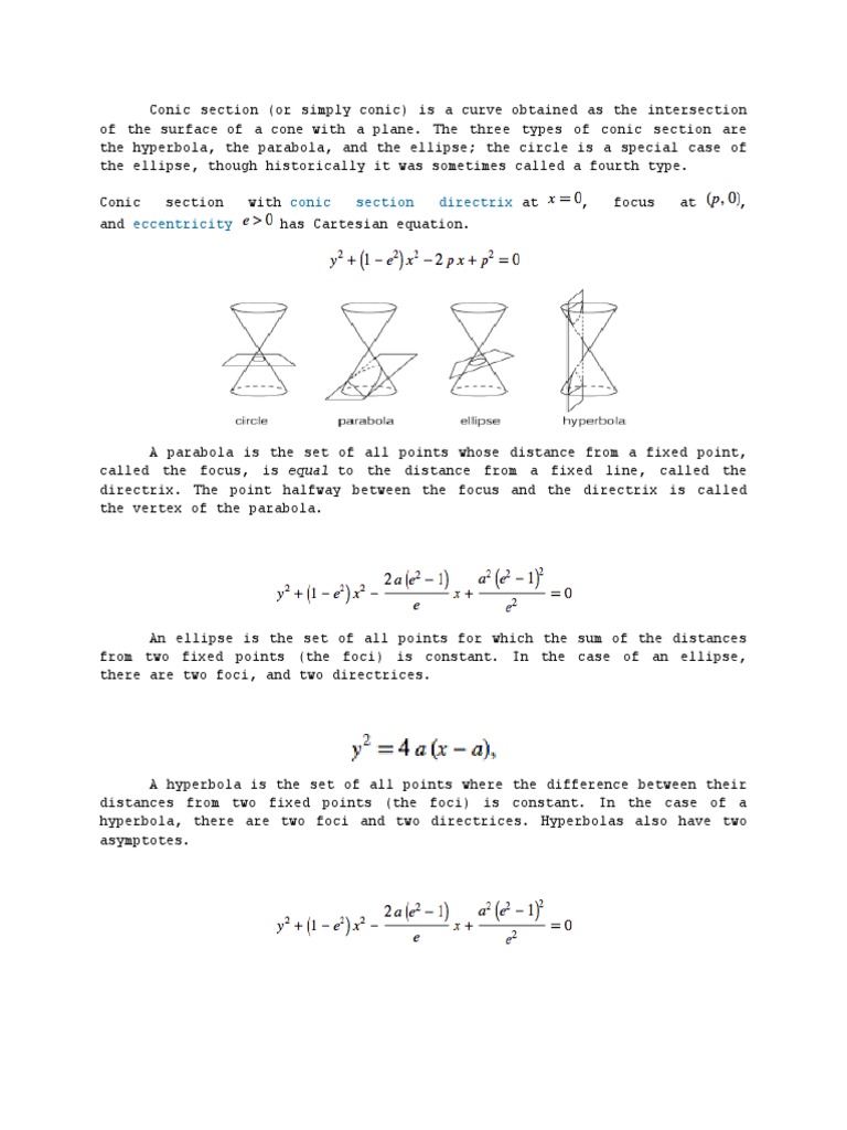 Conic Section Directrix Eccentricity | PDF