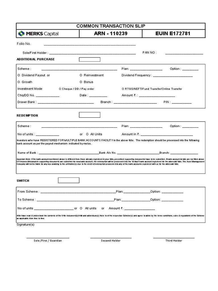 Common Transaction Slip Template | PDF | Dividend | Banks