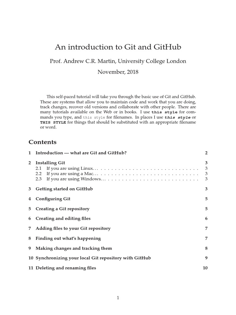 An Introduction To Git and Github: Prof. Andrew C.R. Martin, University ...