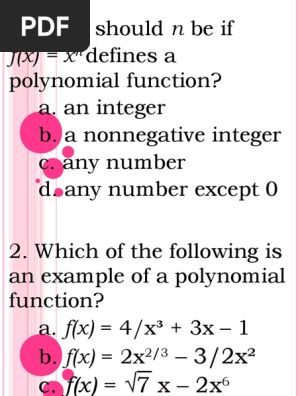 Math 10 Pre Post Test Module 3 Polynomial Function Mathematics