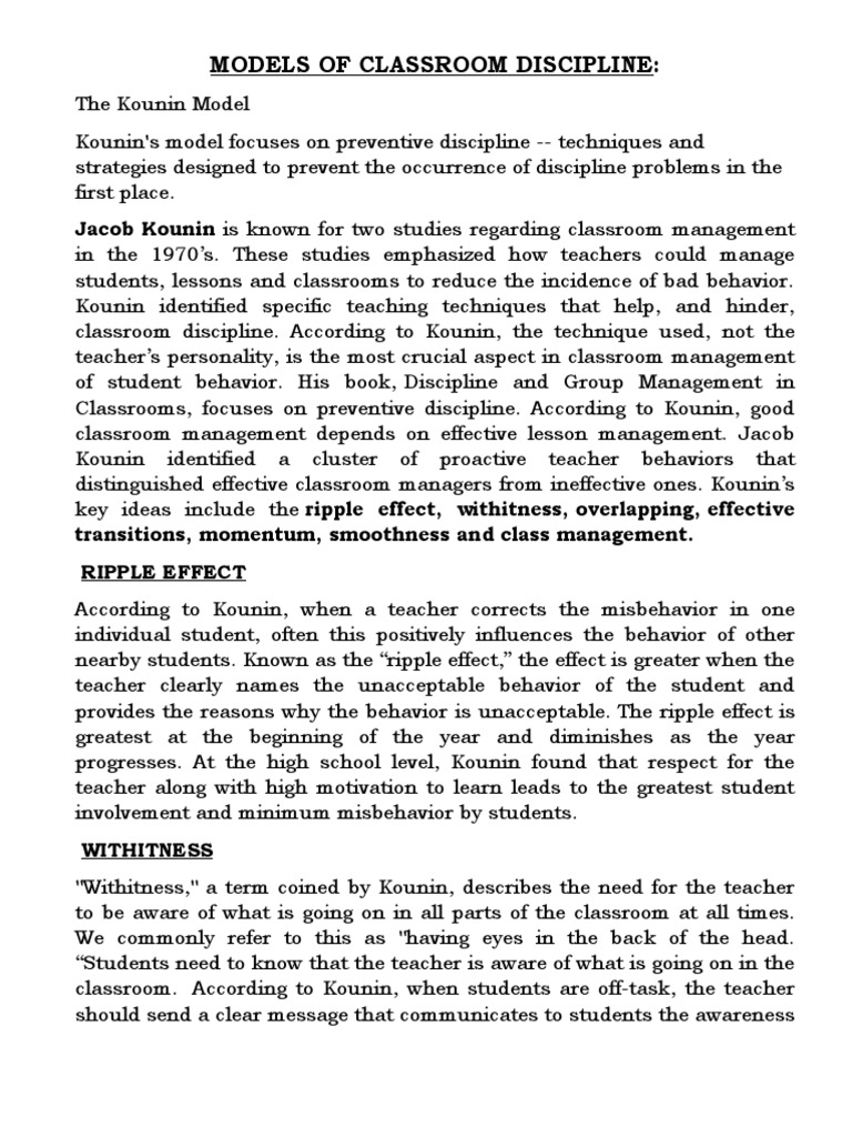 Kounin's Preventive Classroom Management | PDF | Reinforcement | Teachers