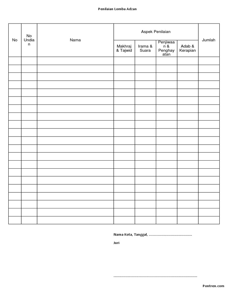 Format Penilaian Adzan Guru Paud