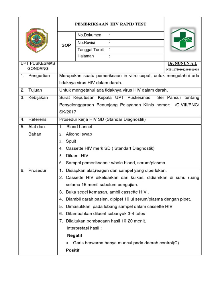 Sop Pemeriksaan Hiv Rapid Test | PDF