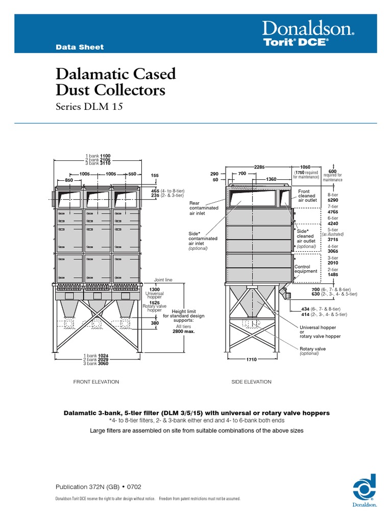 Dalamatic DLM 15 Dust Collector Specs | PDF | Valve | Pressure Measurement