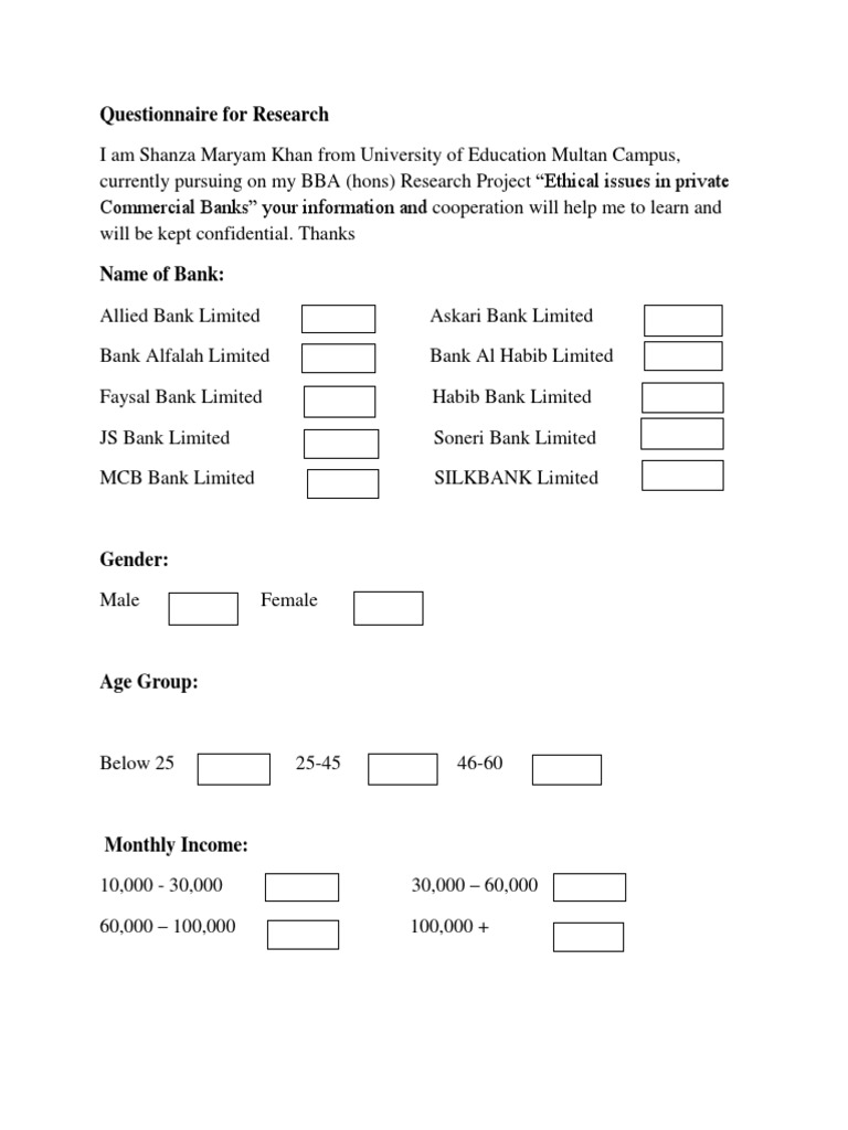Ethical Issues in Banking Survey | PDF | Banks | Psychological Concepts