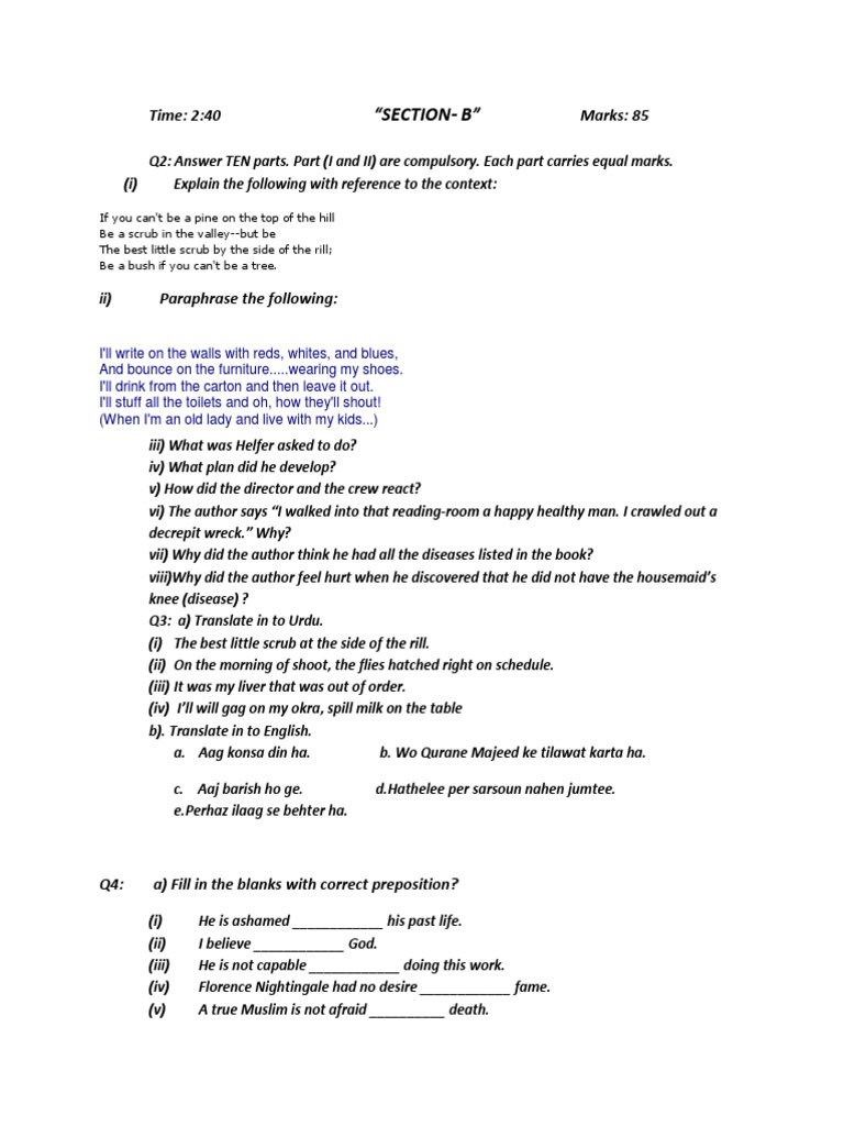 English Paper Section B Round 1 | PDF | Language Arts & Discipline