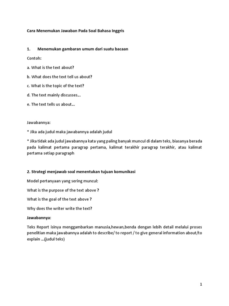 Tips Menjawab Soal Bahasa Inggris