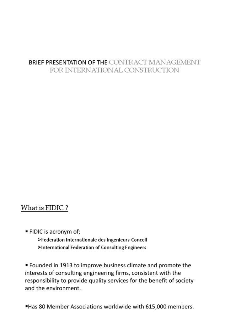 An Overview of FIDIC Contract Standards and Principles of Contract ...