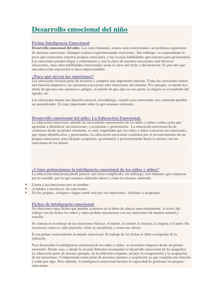 Desarrollo Emocional Del Niño | PDF | Inteligencia emocional | Las ...