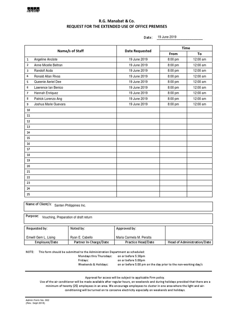 Office Premises Extended Use Request Form | PDF | Business | Nature