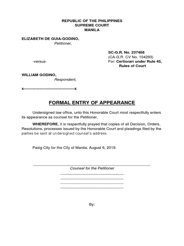 Formal entry of appearance download free pdf united states federal