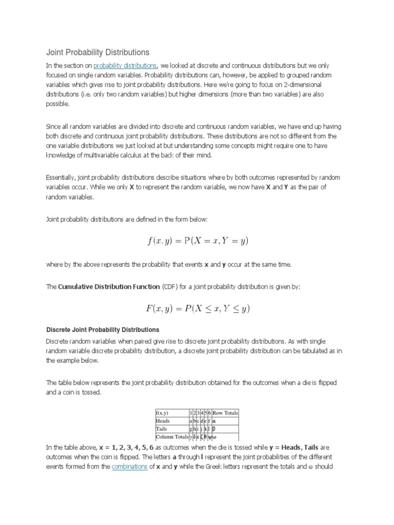 Joint Probability Distribution | PDF | Probability Distribution ...
