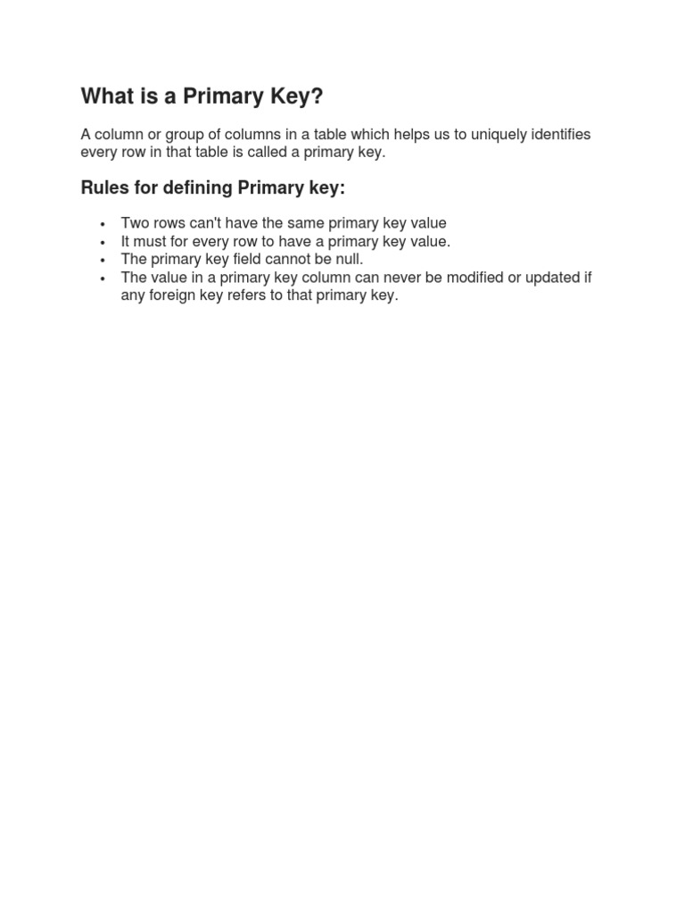 Understanding Primary Key Rules | PDF