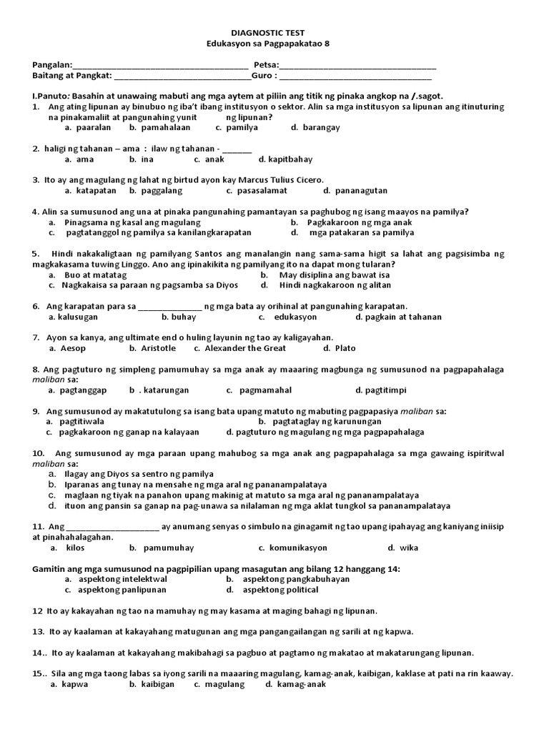 Diagnostic Test Esp 8 | PDF