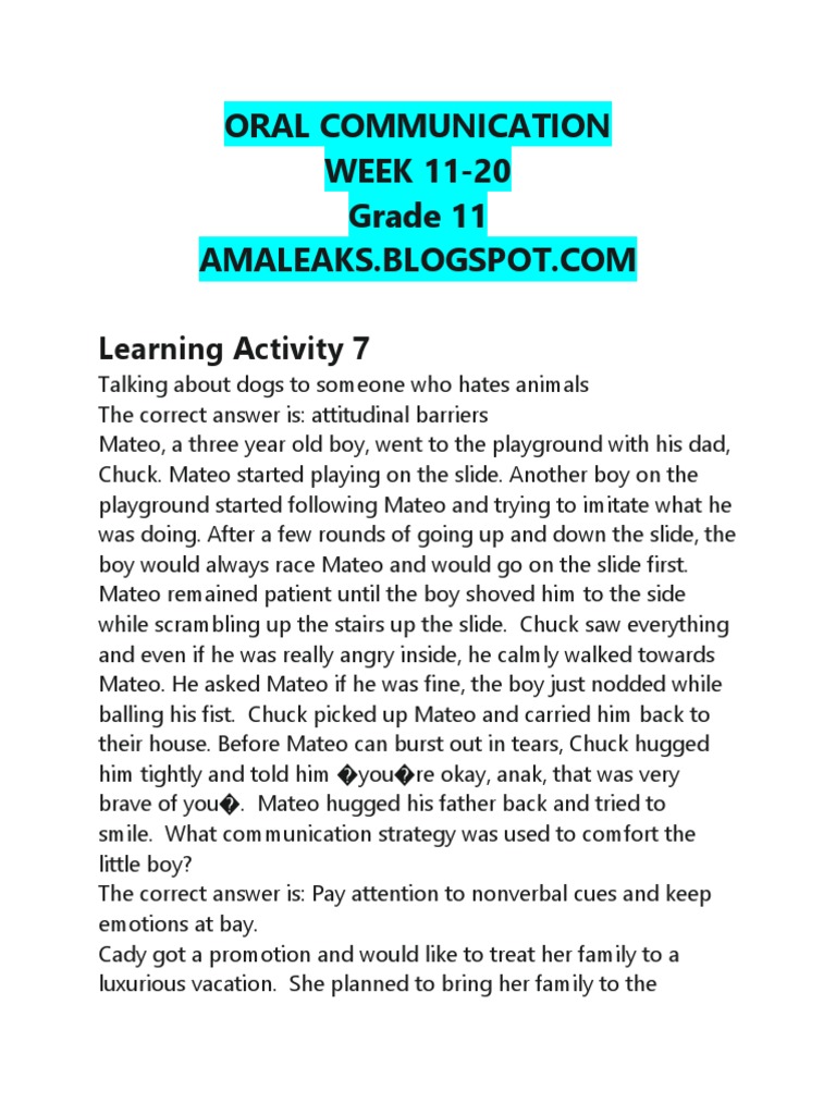 Grade 11 Oral Communication Insights | PDF | Speech | Question