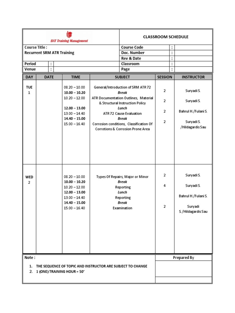 Recurrent SRM ATR Training Schedule | PDF | Learning | Behavior ...
