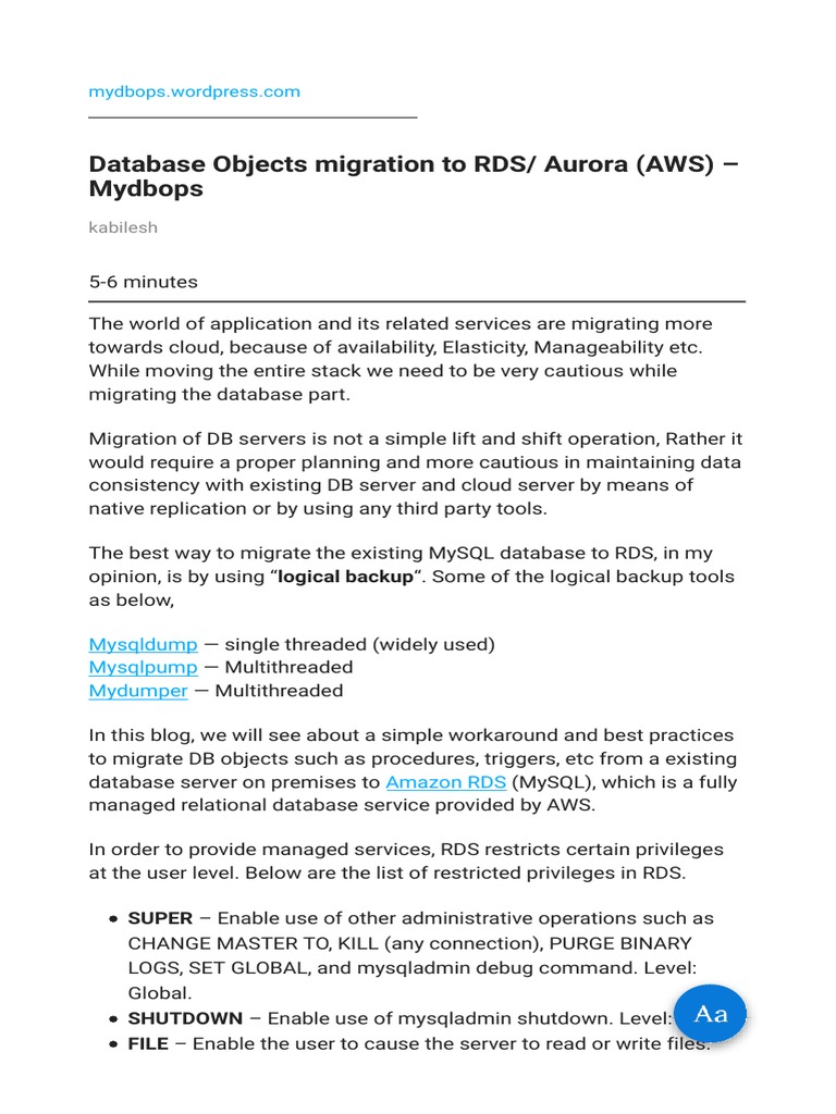Migrating MySQL to Amazon RDS Best Practices | PDF | Databases | Data ...
