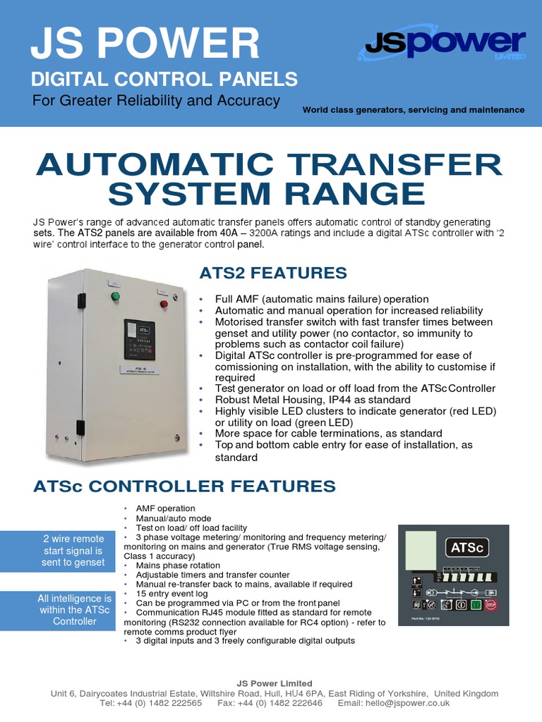 Automatic Transfer System Range: Js Power | PDF | Mains Electricity ...
