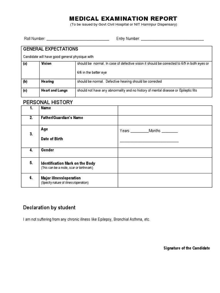 Medical Examination Report Template | PDF