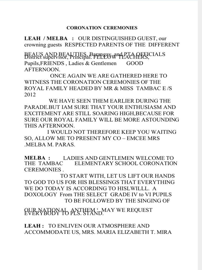 Coronation Ceremony Emcee Script | PDF | Monarchy | Government Institutions