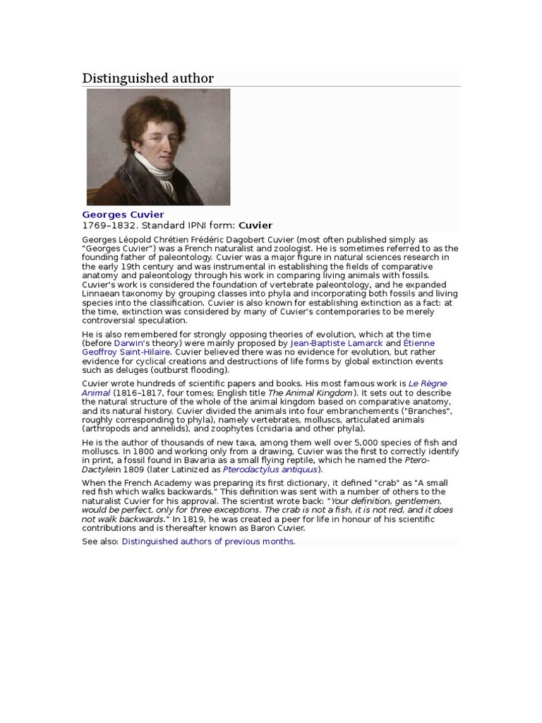 Cuvier PDF Biological Evolution Evolutionary Biology