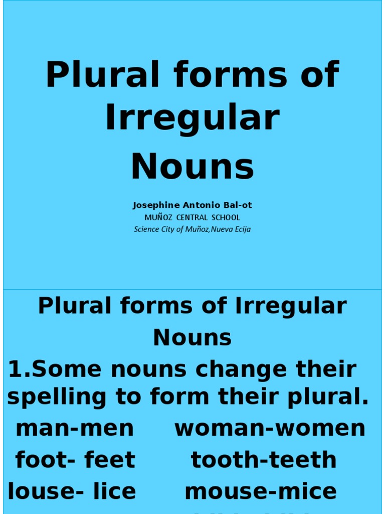 Plural Forms of Irregular Nouns | PDF | Plural | Linguistic Morphology