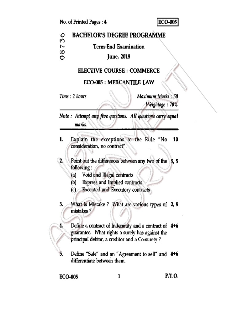Mercantile Law Exam Questions | PDF | Business | Finance & Money Management