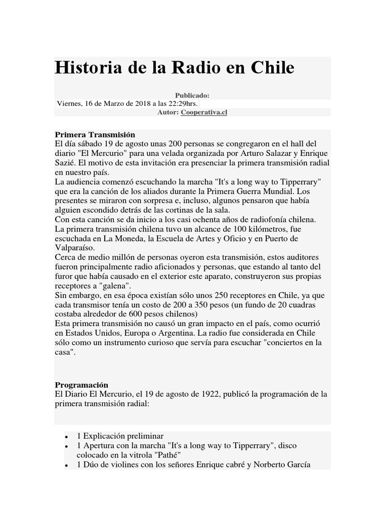 Historia de La Radio en Chile PDF Radio Modulación de frecuencia
