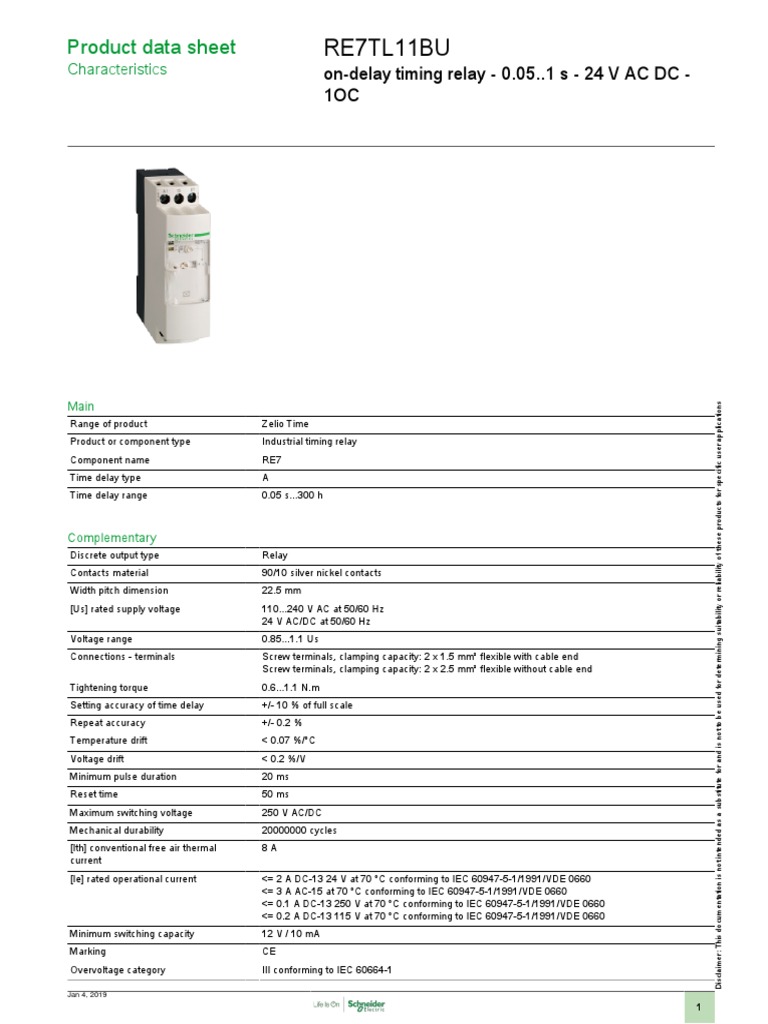Zelio Timer Relays - RE7TL11BU | PDF | Relay | Alternating Current