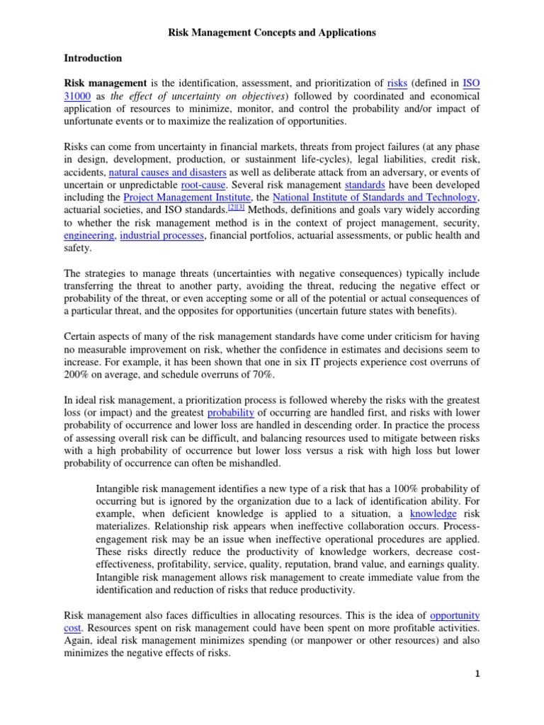 Risk Management Concepts and Applications | PDF | Risk Management ...