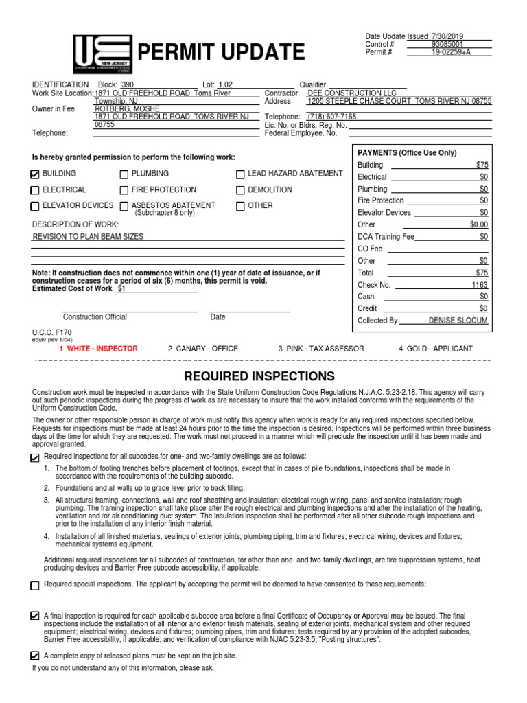 RotbergUpdated township building permit Electrical Wiring Plumbing