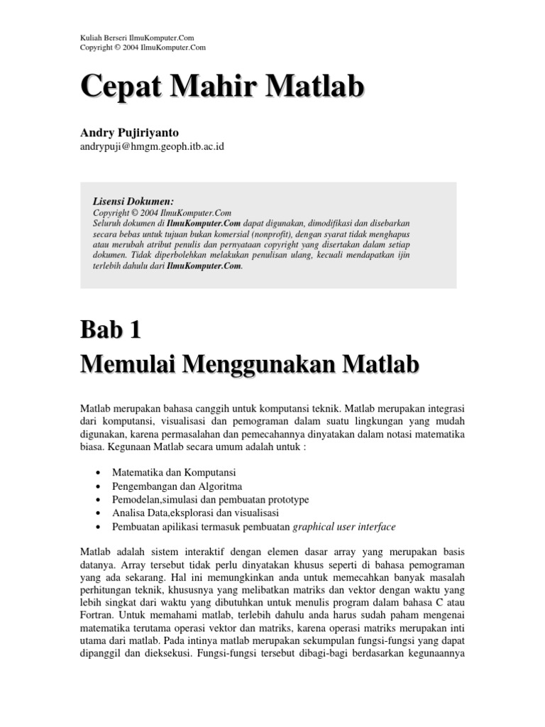 Belajarmatlab PDF | PDF | Metode & Bahan Ajar | Teknologi & Rekayasa