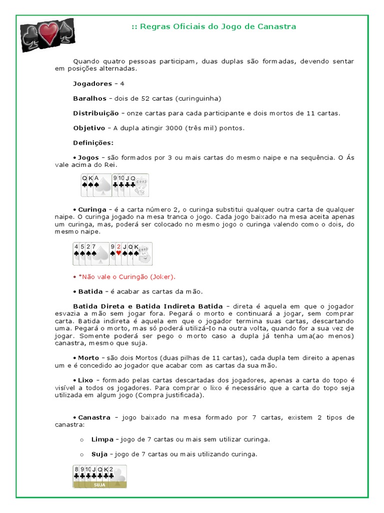 Regras Jogo de Canastra | PDF | Estilo de vida e lazer | Lazer