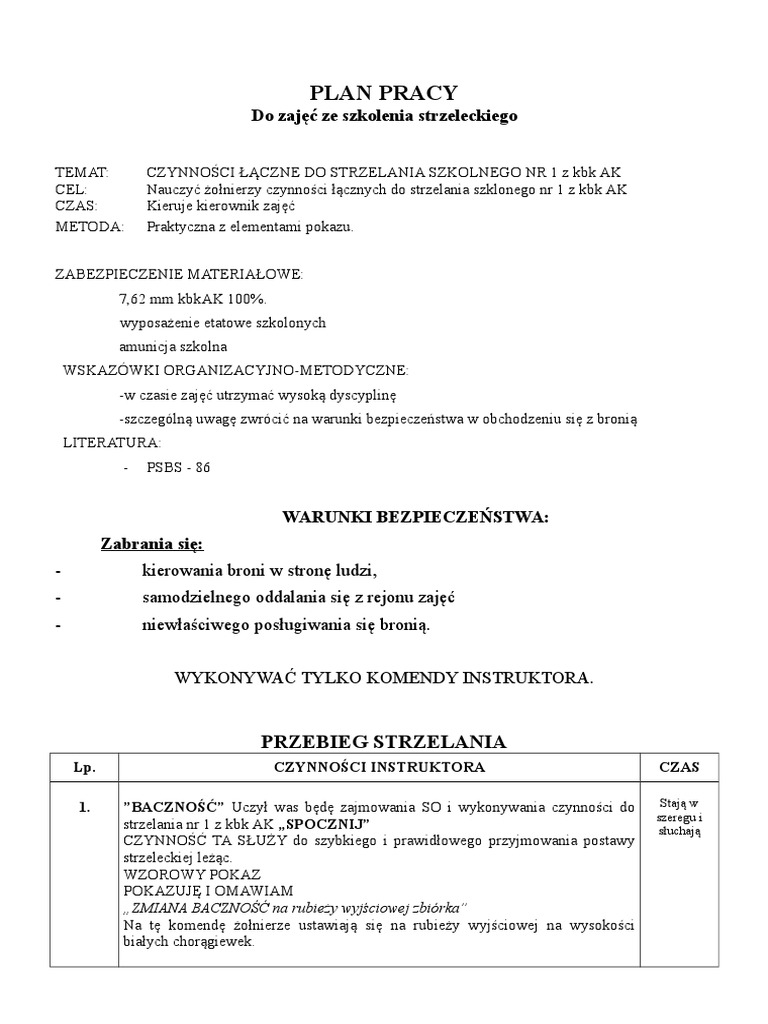 Strzelanie Szkolne Nr 1 Warunki Strzelania