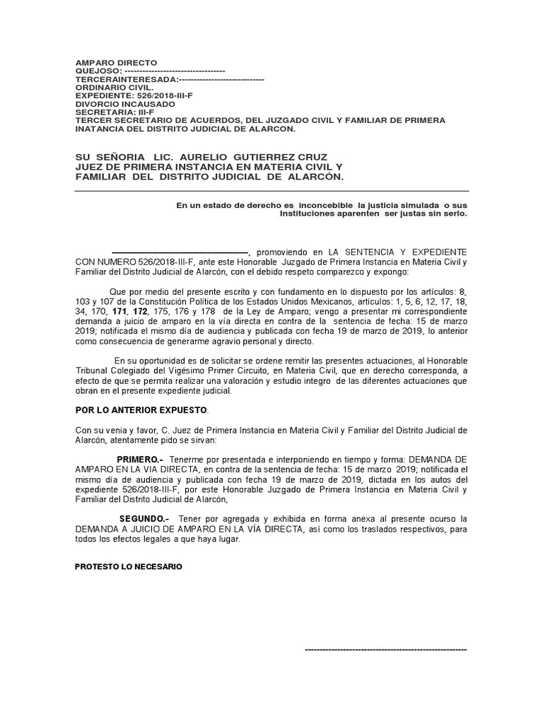 Amparo Directo | Debido al proceso | Caso de ley