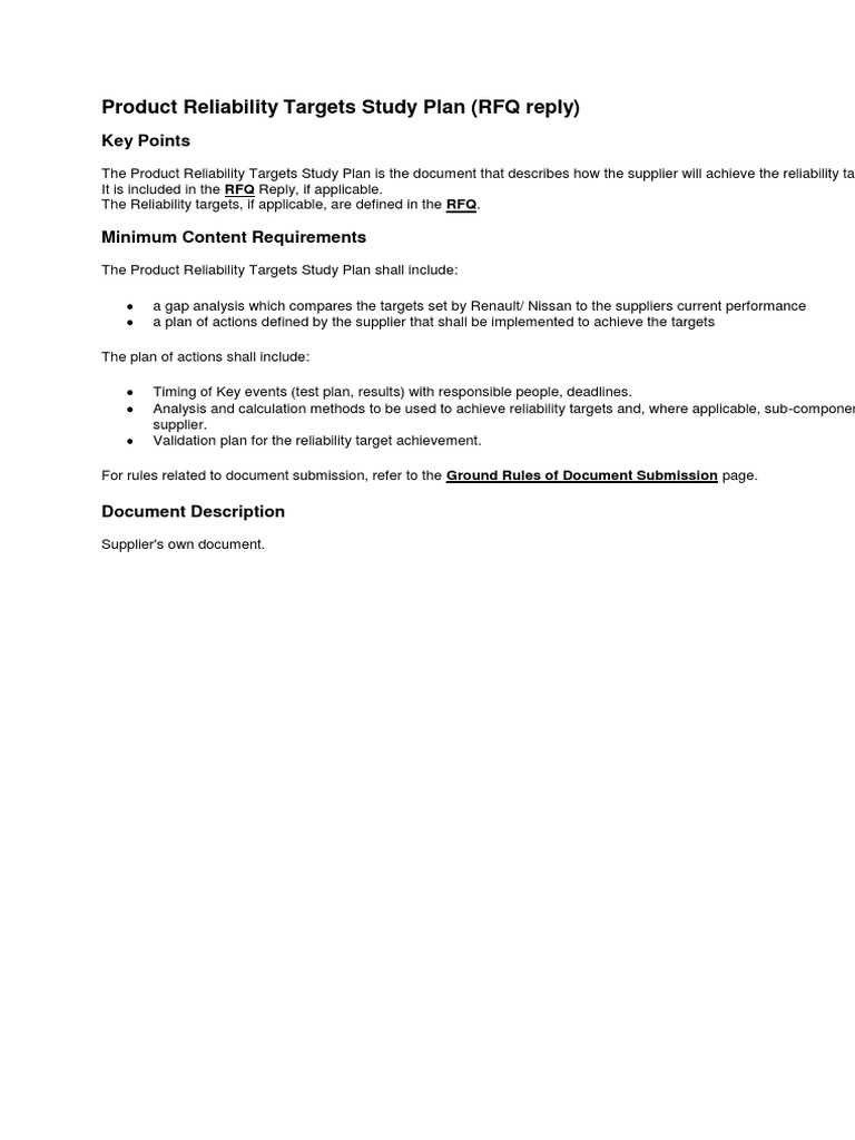 Product Reliability Targets Plan | PDF