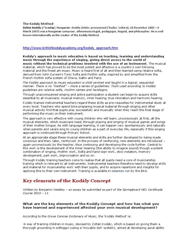 The Kodaly Method: Key Elements of The Kodály Concept | PDF | Music ...