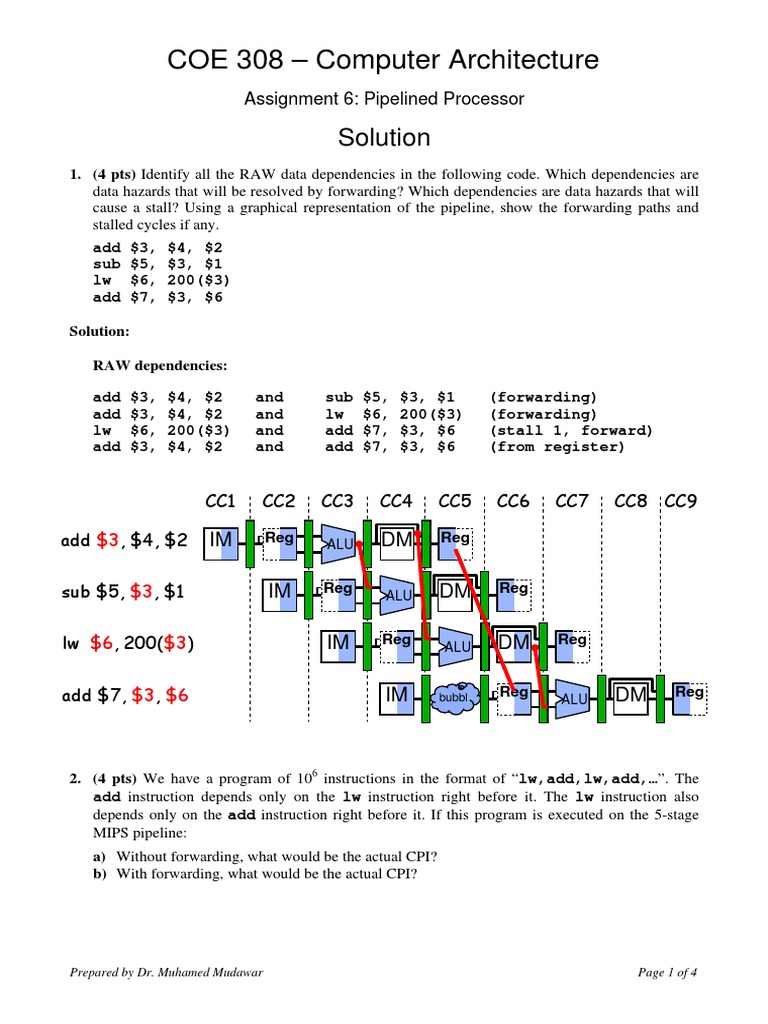 Data Forwarding in MIPS Pipeline Analysis | PDF | Central Processing ...