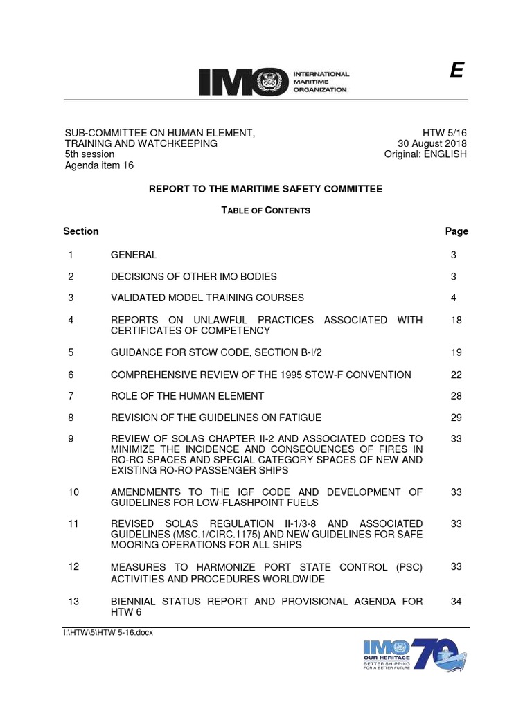 Report To The Maritime Safety Committee T C Section: Able Of Ontents ...