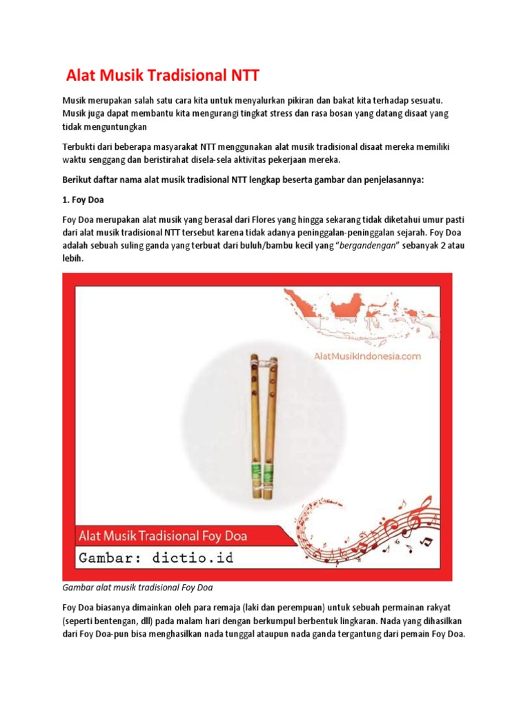 Alat Musik Tradisional NTT dan Fungsinya | PDF | Seni & Disiplin Bahasa ...