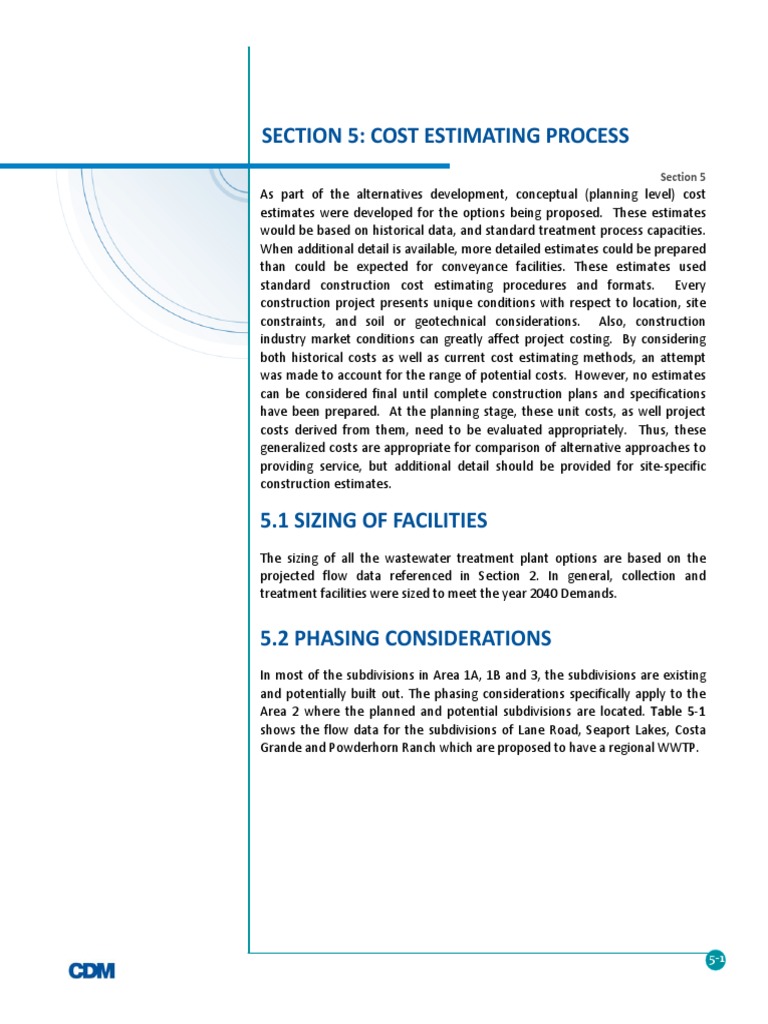 Estimating Capital and Operating Costs for Wastewater Treatment