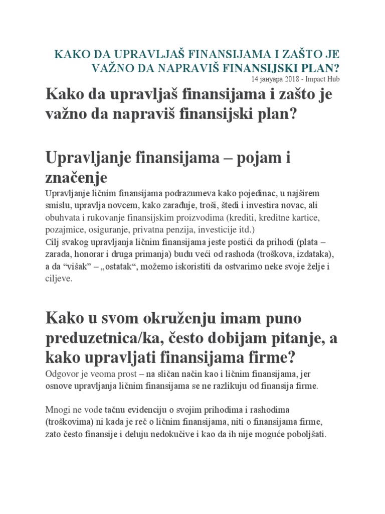 Finansijski Plan | PDF