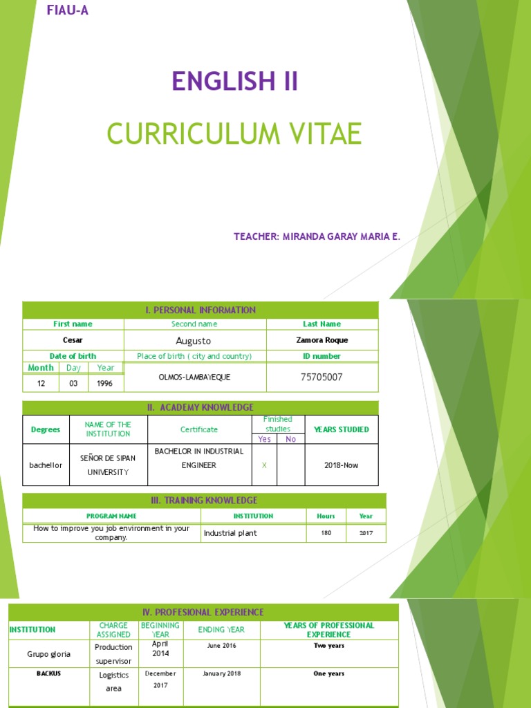 English Ii: Curriculum Vitae | PDF | Cognition | Engineering