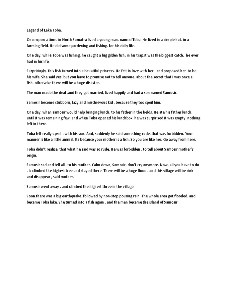 The Legend of Lake Toba | PDF