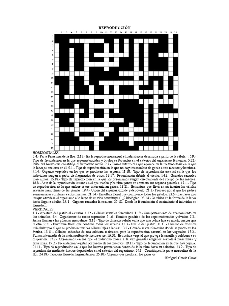 crucigrama facil | Sexo | Reproducción sexual | Prueba gratuita de 30